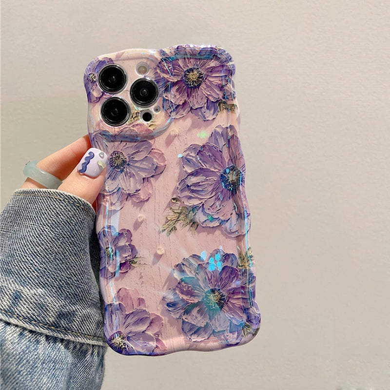 Laser Blue Light Flowers Phone Case for iPhone