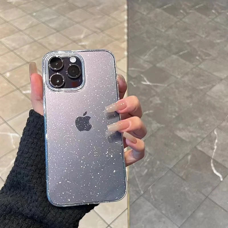 "Glamour and Protection Combined: Luxury Soft Silicone Clear Glitter Phone Case - Elevate Your iPhone's Style and Shield!" - Blitzshopp.com