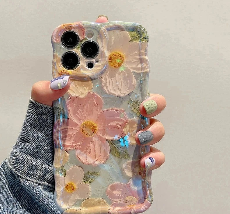 Laser Blue Light Flowers Phone Case for iPhone