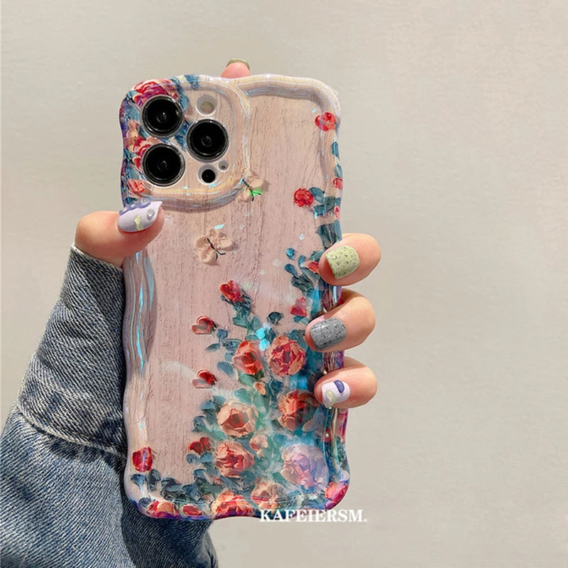 Laser Blue Light Flowers Phone Case for iPhone