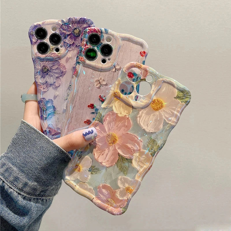 Laser Blue Light Flowers Phone Case for iPhone